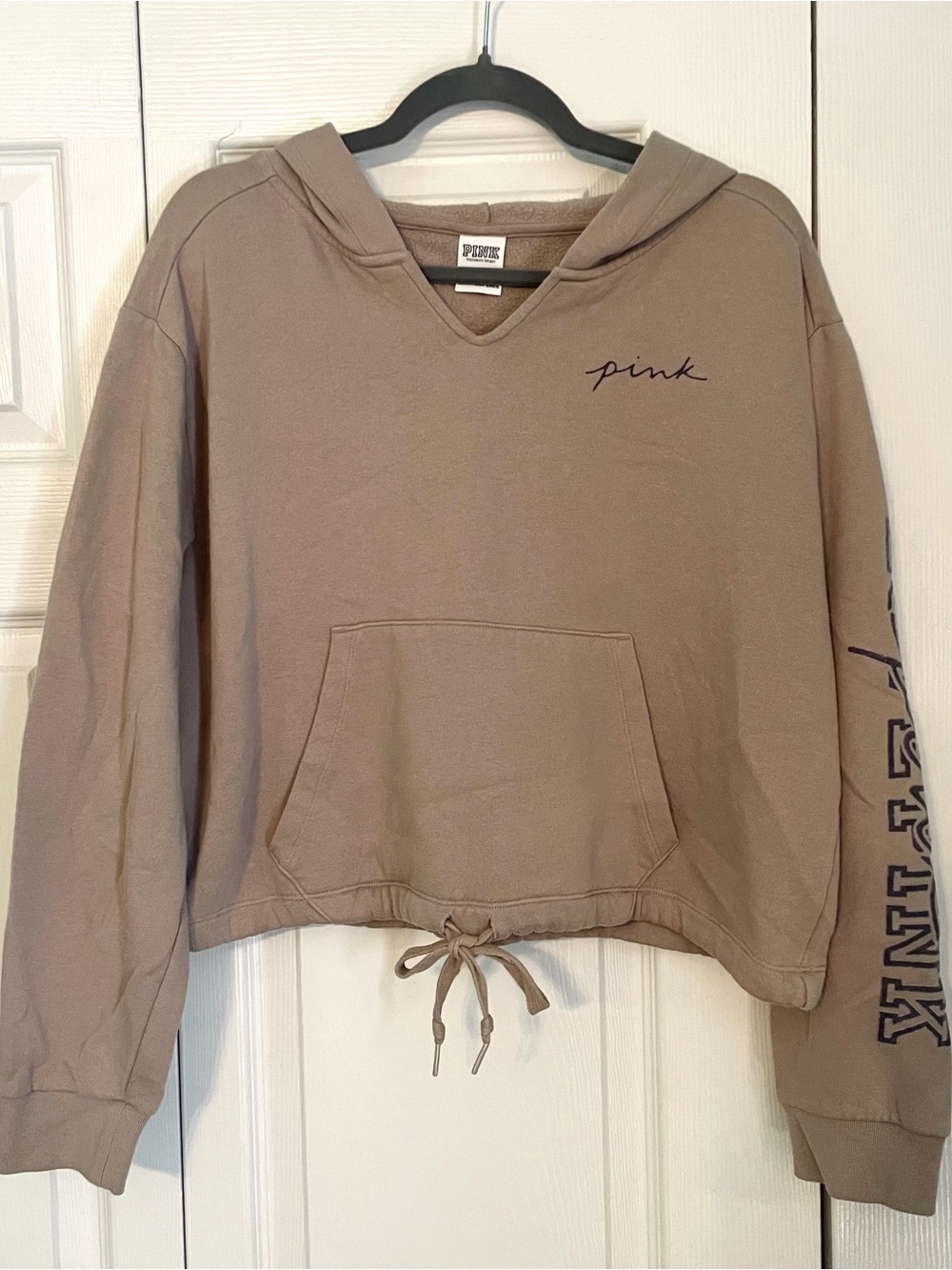 PINK Victoria's Secret Taupe Cropped Drawstring Hoodie